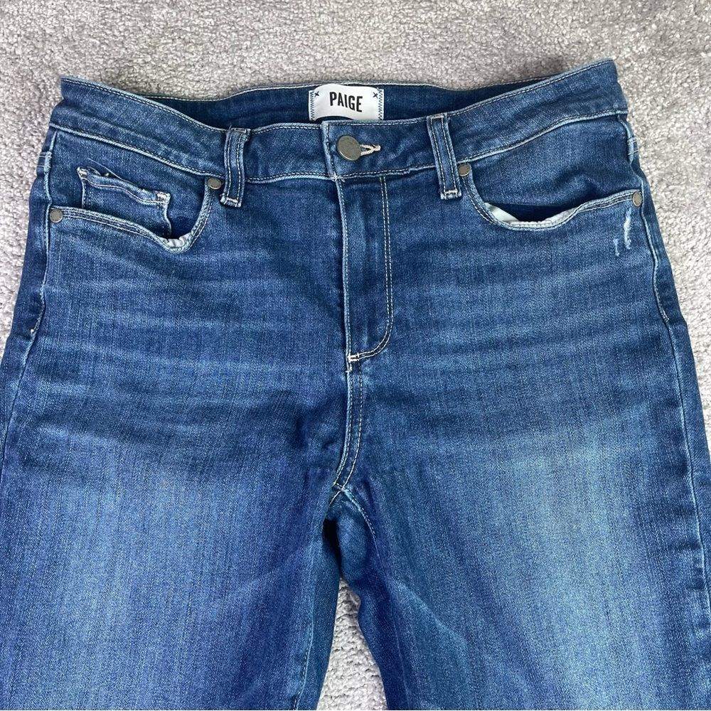 Paige Jeans Women's 30 Blue Skinny Mid-Rise Dark Denim Verdugo Ankle Distressed - Picture 2 of 15